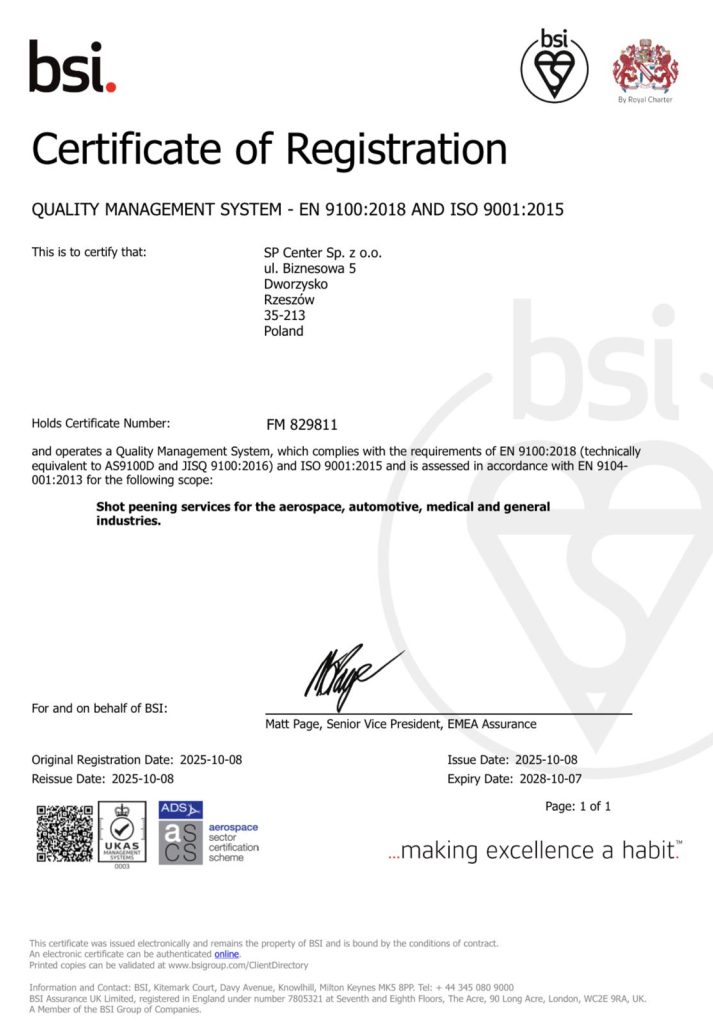 Certyfikat ISO9001 oraz AS9100 Rev. D