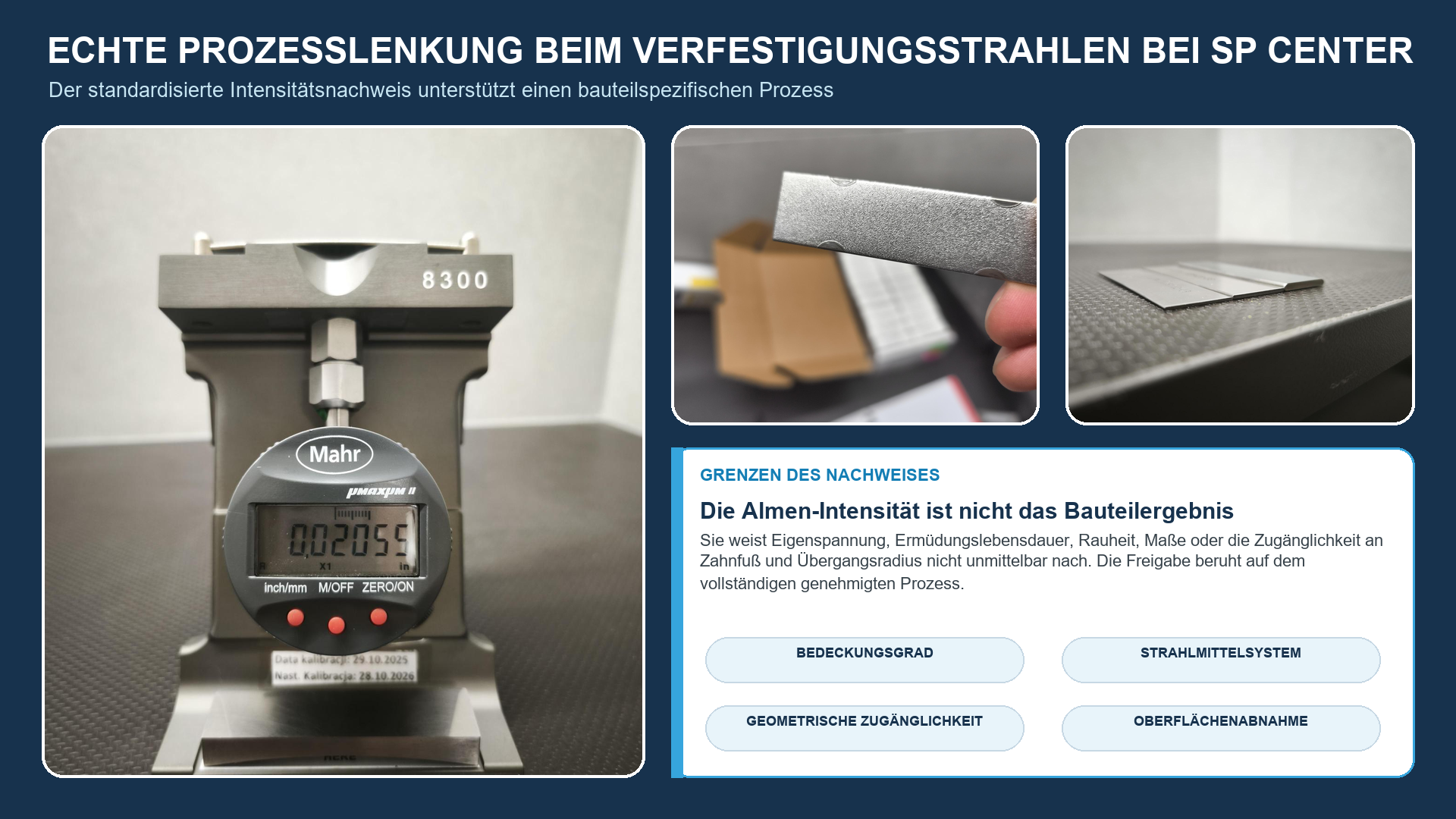 Almen-Messgerät und Prüfstreifen zur Intensitätsverifizierung