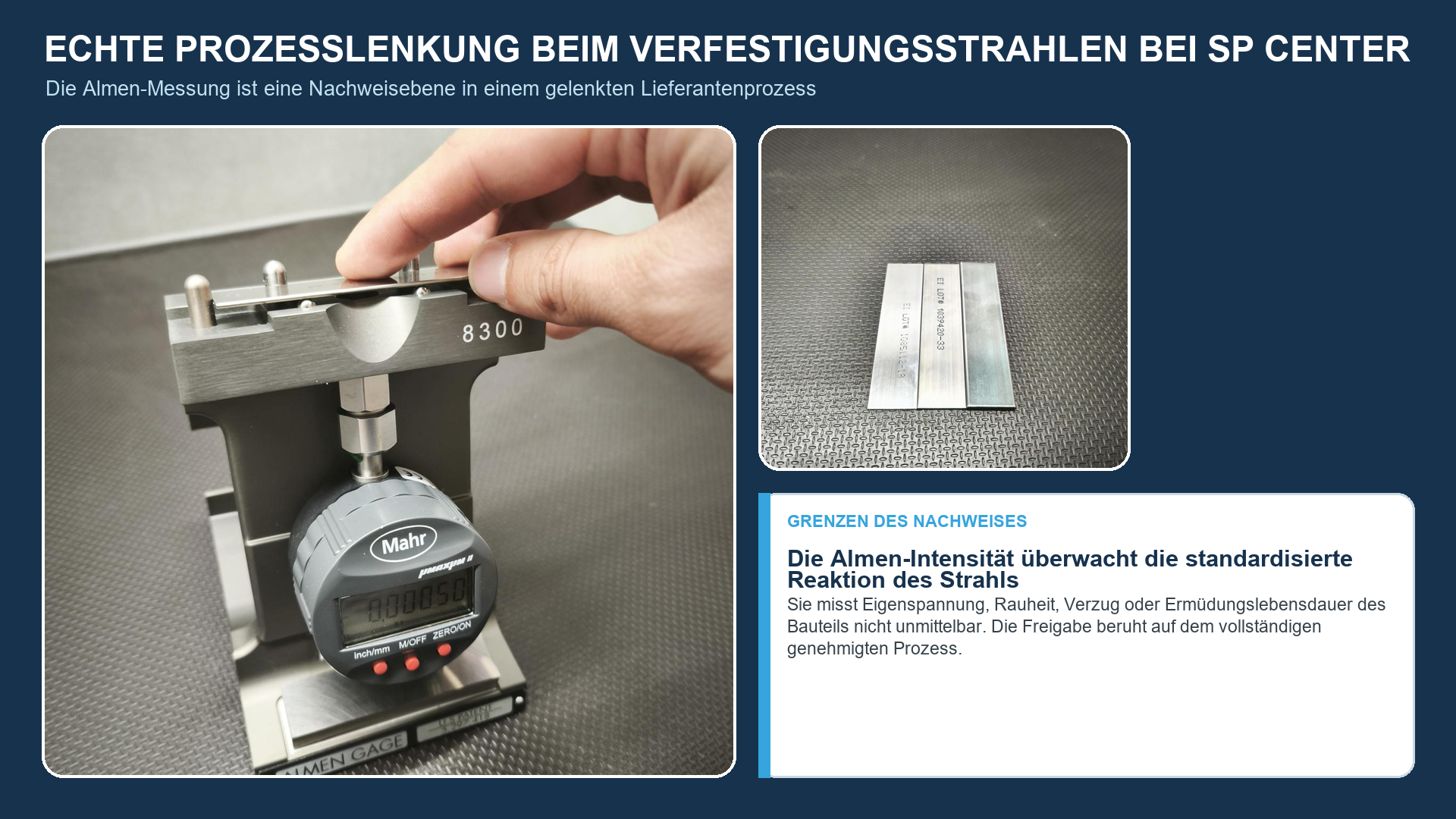 Almen-Messgerät und Prüfstreifen zur Prozessverifizierung beim Verfestigungsstrahlen