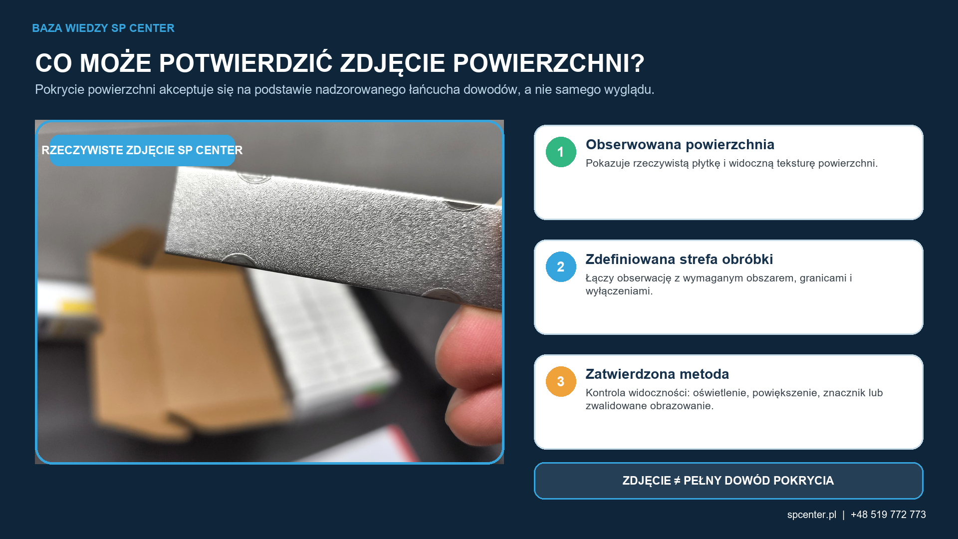 Rzeczywista fotografia powierzchni stanowi element łańcucha dowodów; sama nie jest uniwersalną podstawą oceny pokrycia.