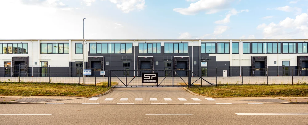 Front of the SP Center building in Rzeszów and entrance gate